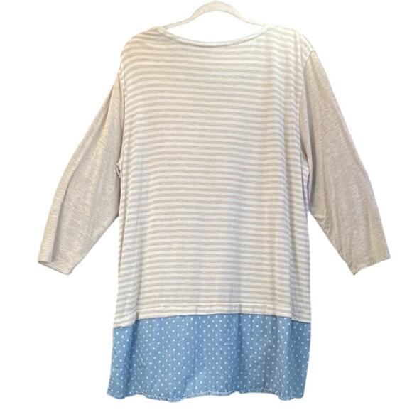 Ail Miles XL Beige/Blue Boxy Loose 2 Pockets Casual/Cottage Core Tunic Blouse - Picture 2 of 5